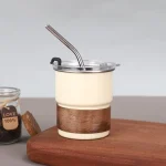 Stainless Steel Baby Milk Cup With Lid & Straw