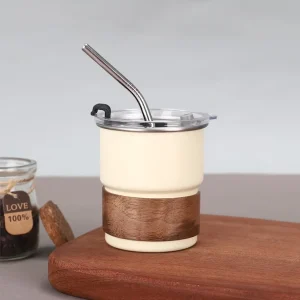 Stainless Steel Baby Milk Cup With Lid & Straw